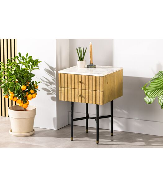 Piano- Table de chevet - mangue - naturel - plateau en marbre - blanc