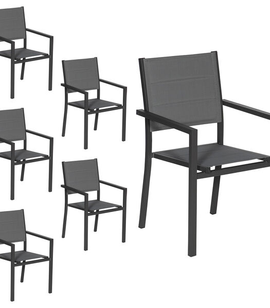 Set van 6 antraciet aluminium gestoffeerde stoelen - grijs textilene