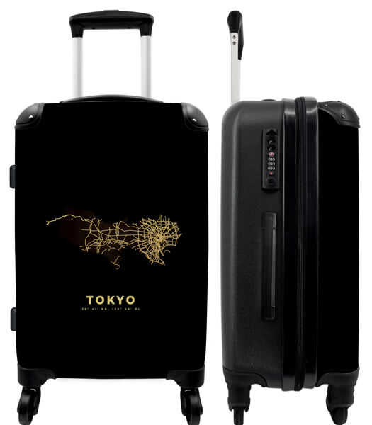 Bagage à main Valise avec 4 roues et serrure TSA (Tokyo - Plan de ville - Carte - Or)