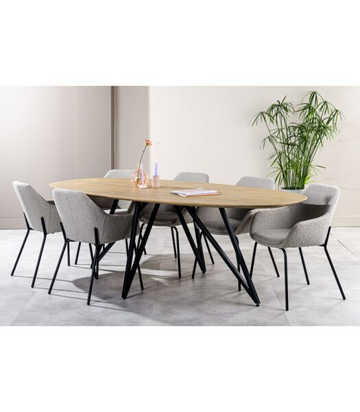 Nordic Design - Table de salle à manger - acacia - naturel - ovale - 240x110 cm - pied papillon - acier - noir