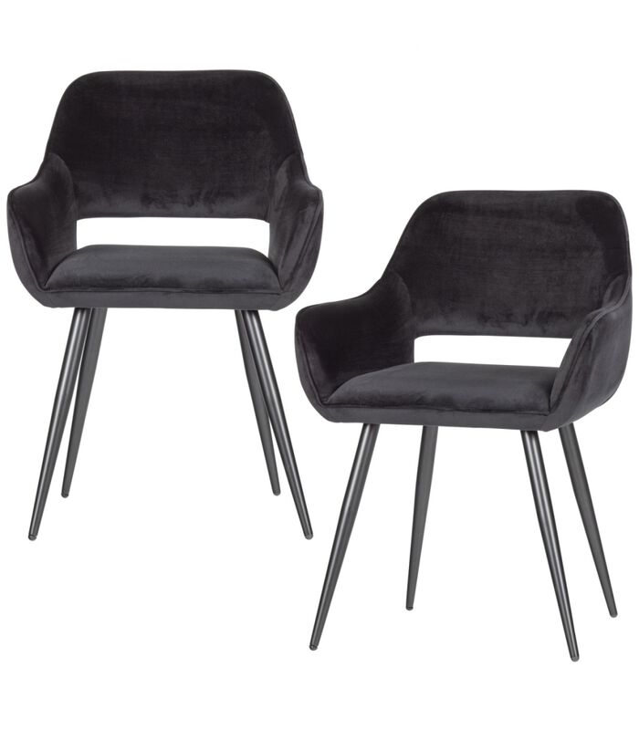 Lot de 2 Chaises de table - Velours - Noir - 80x60x57 cm - Jelle image number 4