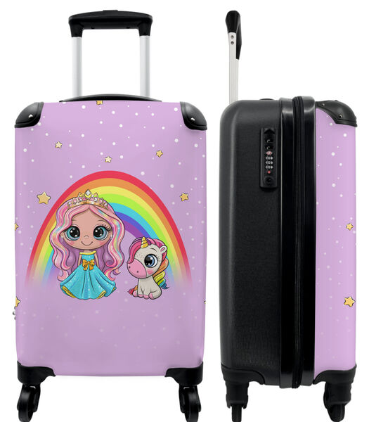 Bagage à main Valise avec 4 roues et serrure TSA (Licorne - Princesse - Arc-en-ciel - Violet - Pois.)