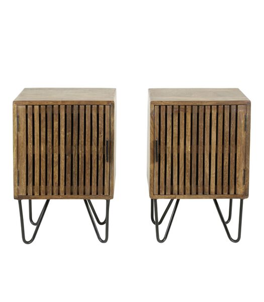 Barred - Table de chevet - set of 2 - 1 porte - bois de manguier massif - couleur sable