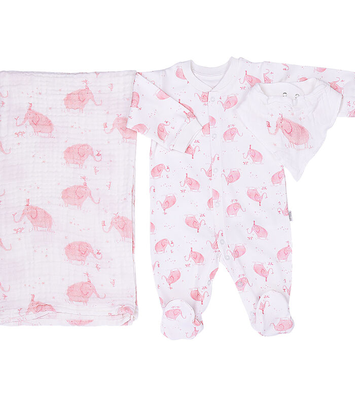 Biologisch katoenen babypyjama met bandana en doek ELEPHANTS image number 0