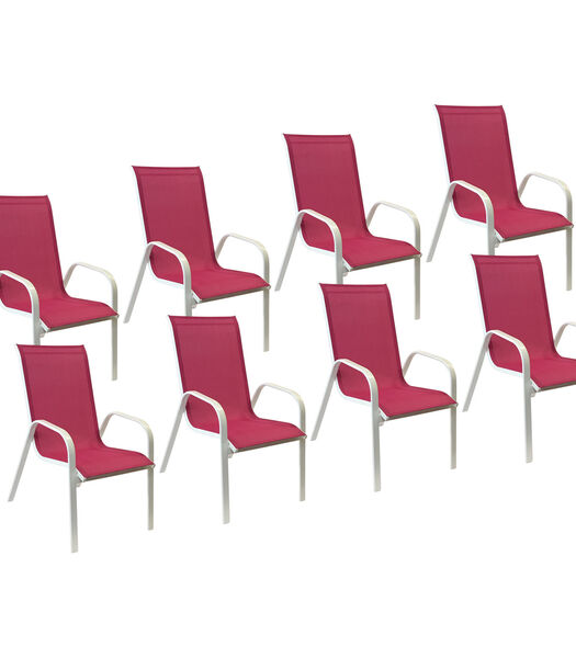Lot de 8 chaises MARBELLA en textilène rose - aluminium blanc
