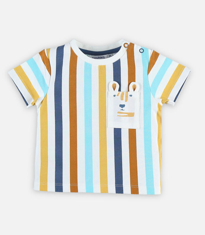 T-shirt met korte mouwen en kleurrijke streepjes image number 0