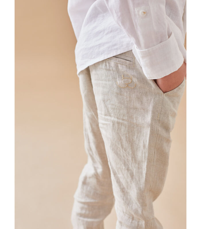 Katoenen en linnen broek, beige image number 1