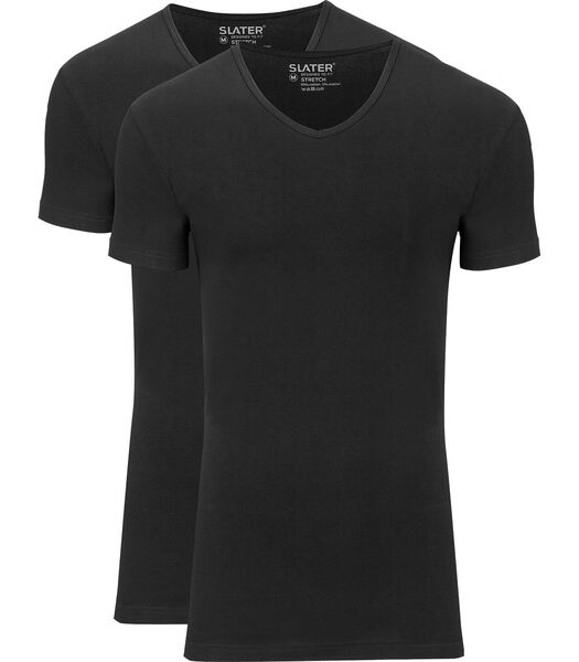 2-pack Stretch V-hals T-shirt Zwart