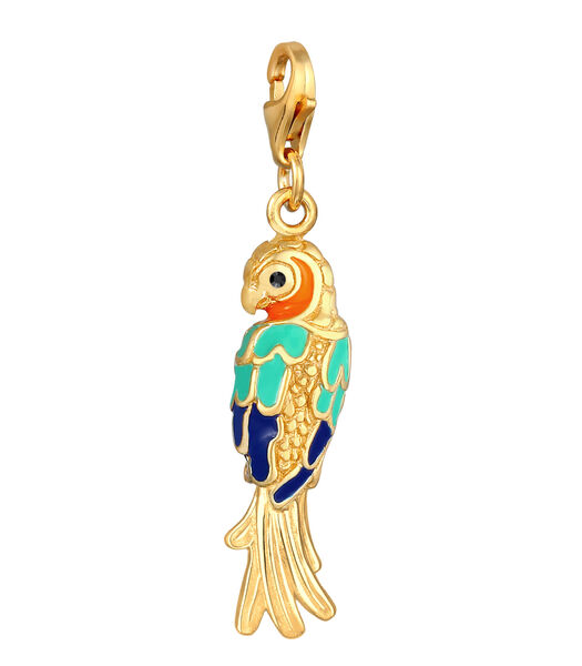 Amulette Perroquet Féminin Coloré Avec De L'émail Et Des Cristaux En Argent Sterling 925