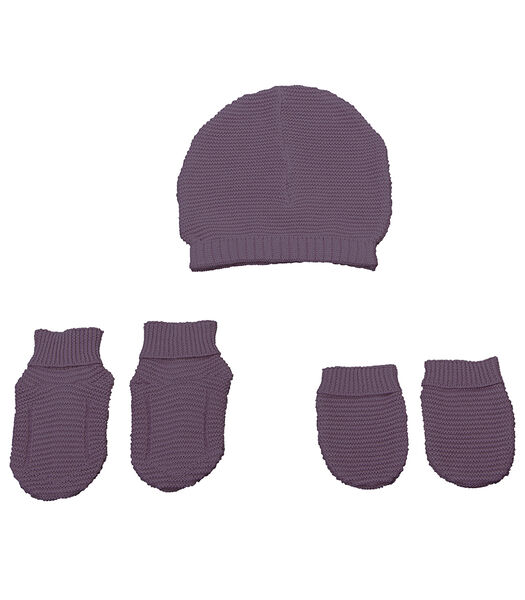 Set bonnet-chausson-moufle 0-3 mois tricot coton bio