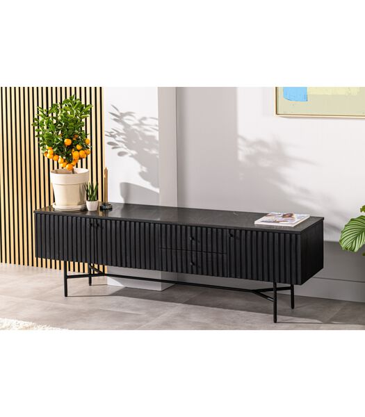 Piano - Tv-meubel - L175cm - mango - zwart - marmer blad