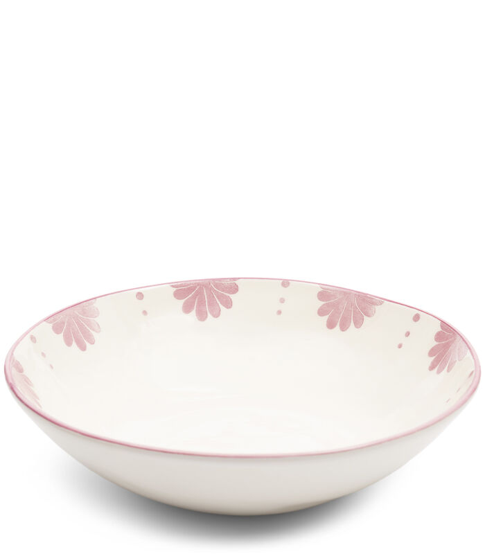 Menton - Plat de service blanc porcelaine avec impression rose image number 2