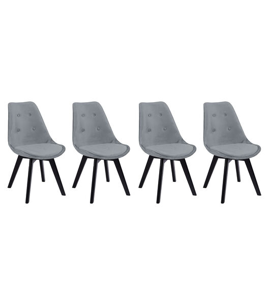 Set van 4 grijze NORA fluwelen stoelen met kussen