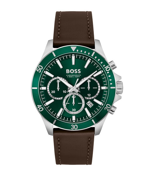 Horloge analoog groen met bruin leer chrono 1514098