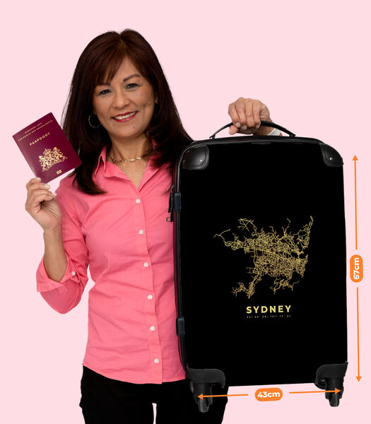 Bagage à main Valise avec 4 roues et serrure TSA (Sydney - Or - Carte - Plan de ville - Cartes)