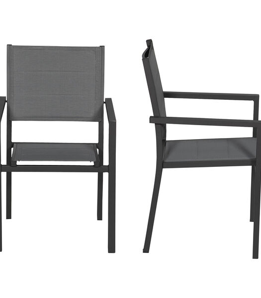 Set van 8 antraciet aluminium gestoffeerde stoelen - grijs textilene