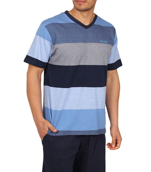 Homewear pyjamashorts t-shirt Stay Stripes blauw