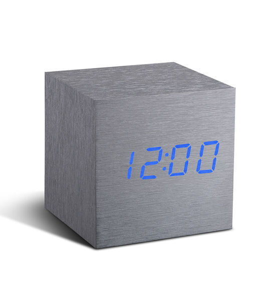 Cube click clock Wekker - Aluminium/LED Blauw