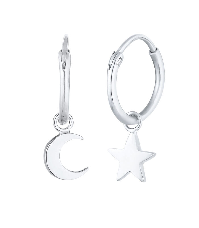 Oorbellen Dames Creoles Star Crescent Astro Look In 925 Sterling Silver Rose Gold Plated image number 1