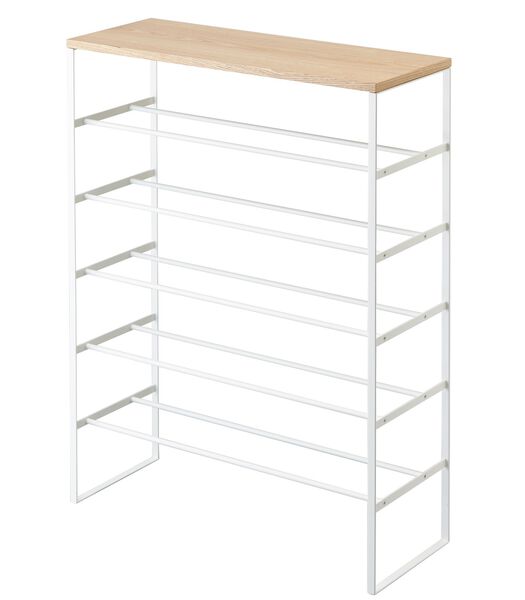 Shoe rack with wood top board - Tower - white