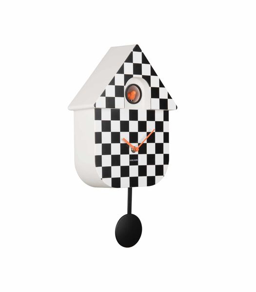 Wandklok Modern Cuckoo Checker - Zwart - 8.5x21.5x40.5cm