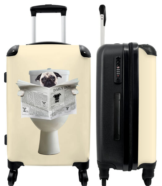 Handbagage Koffer met 4 wielen en TSA slot (Hond - Pug - Toilet - Krant - Dier)