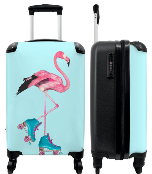 Valise spacieuse avec 4 roues et serrure TSA (Flamingo - Patins à roulettes - Bleu - Rose)