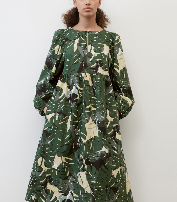 Midi-jurk met print all-over en volumineuze mouwen image number 0