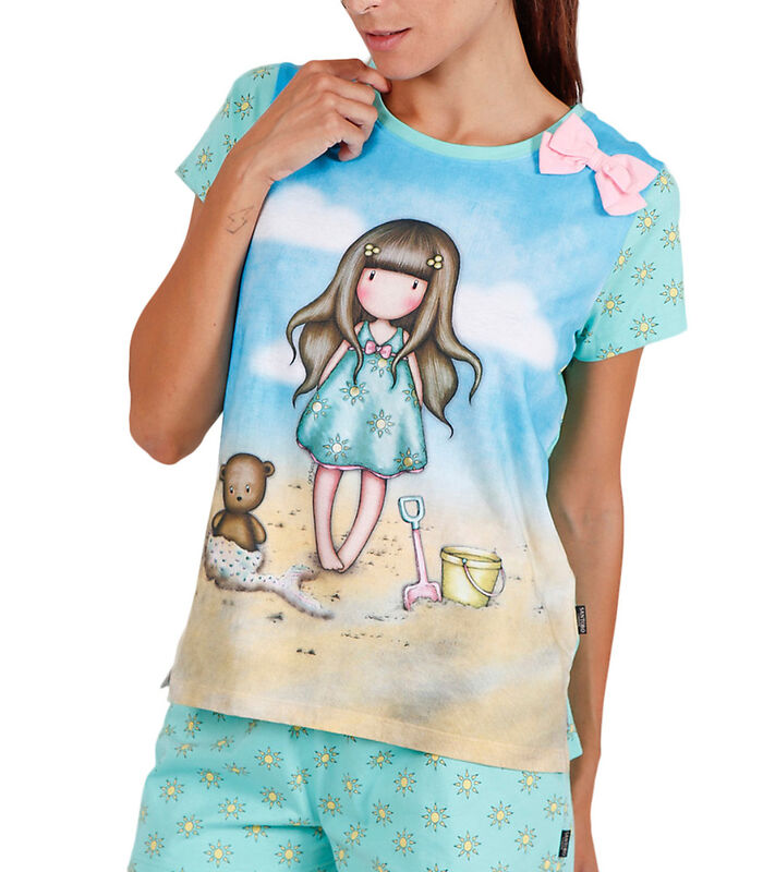 Pyjamashort t-shirt Hello Summer Santoro blauw image number 0