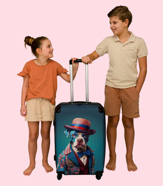 Bagage à main Valise avec 4 roues et serrure TSA (Chien - Chapeau - Veste - Fleurs - Bleu)