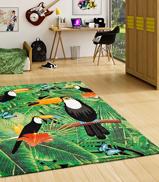 Faro - Tapis de designer - motif tropical toucan vert