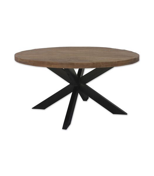 Omerta - Table de salle à manger - ronde - 150cm - bois de manguier - naturel - pied Spider en acier - laqué noir