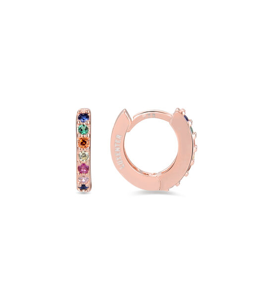Boucles d'oreilles, boucles d'oreilles leofcar en argent 925 et zircon multicolore avec finition plaquée or rose 18 carats
