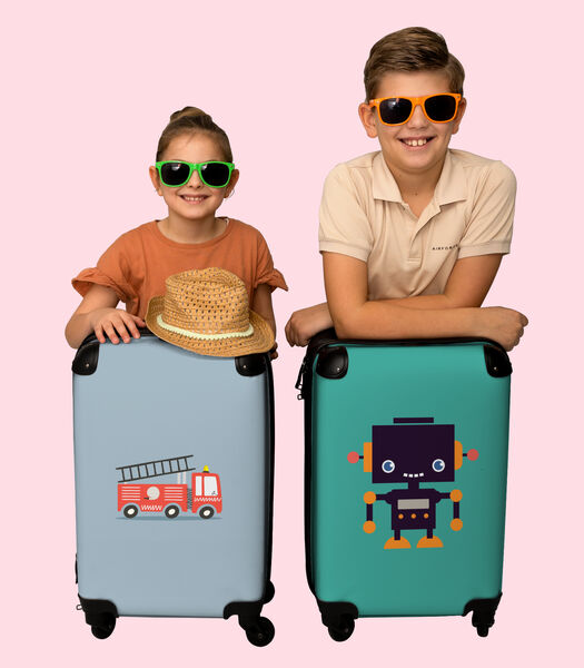 Bagage à main Valise avec 4 roues et serrure TSA (Pompiers - Voiture - Véhicule - Garçons - Enfants)