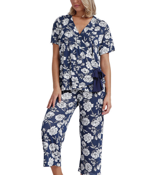 Pyjama pantalon palazzo top cache-coeur Navy Flowers