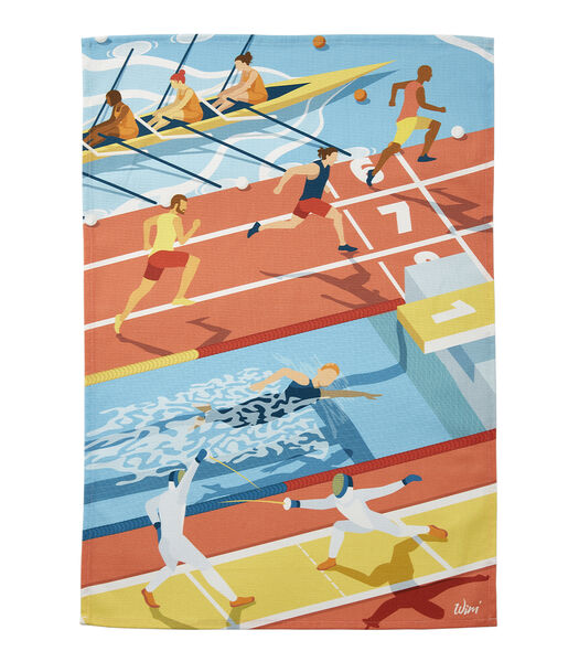 Wim' Les athlètes - Katoenen theedoek met print 50 x 75 cm