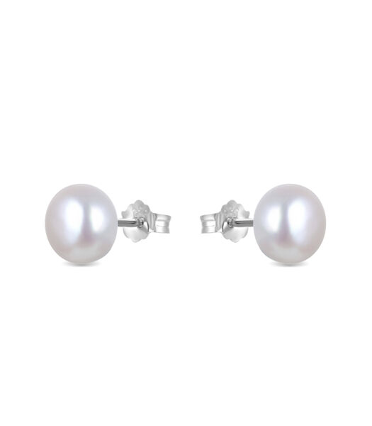 Boucles d'oreilles, base en argent 925 et perle blanche avec finition rhodiée