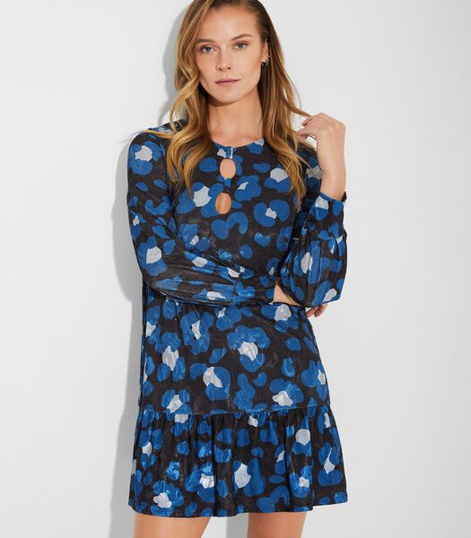 Mini-jurk Met Ruches Onderaan Donkerblauw