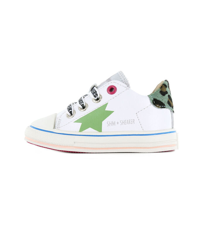 Witte Sneakers Met Groene Luipaardprint Hiel image number 0