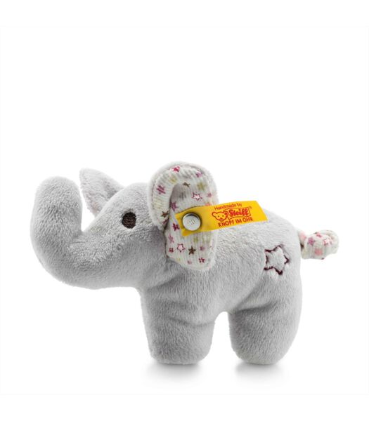 knuffel mini olifant met knisperfolie en rammelaar, grijs