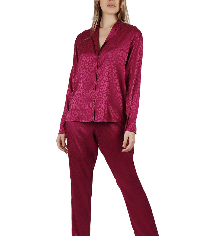 Pyjama indoor kleding broek shirt Satin Leopard image number 0