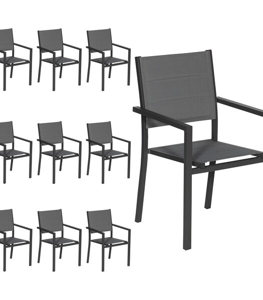 Lot de 10 chaises rembourrées en aluminium anthracite - textilène gris
