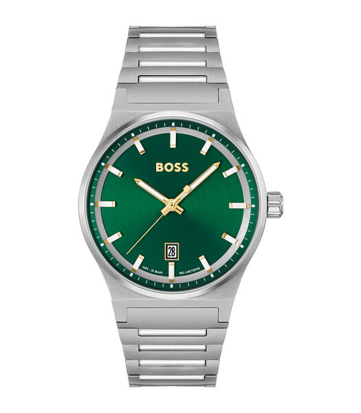 BOSS analogique vert sur  bracelet acier 1514079