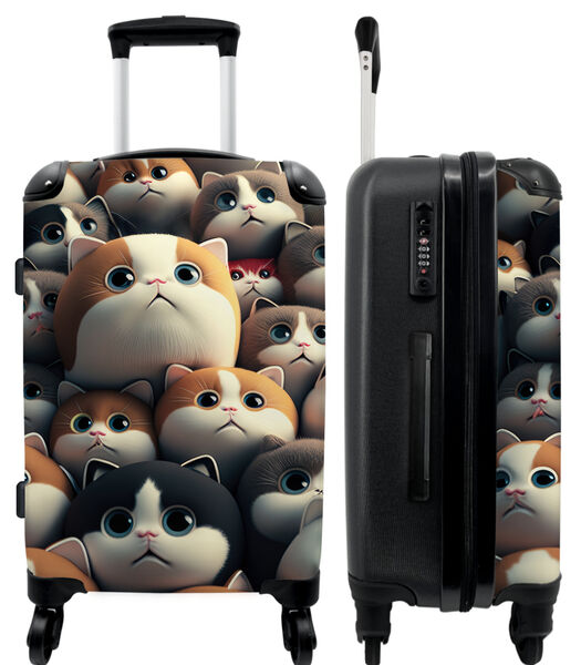 Handbagage Koffer met 4 wielen en TSA slot (Kat - Huisdieren - Poes - Bruin - Grijs)