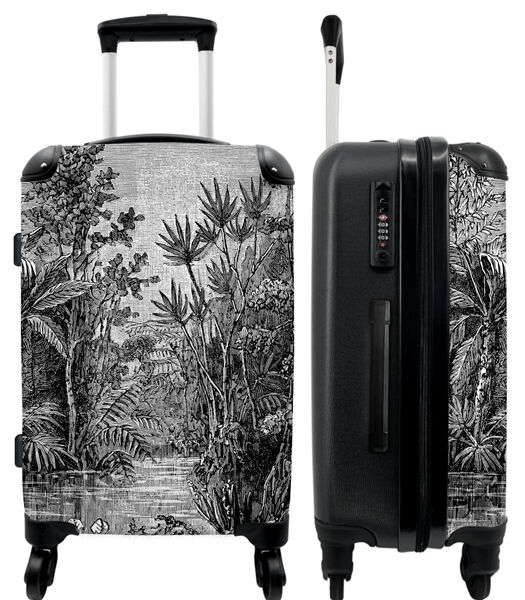 Bagage à main Valise avec 4 roues et serrure TSA (Jungle - Noir - Blanc - Jungle - Design)