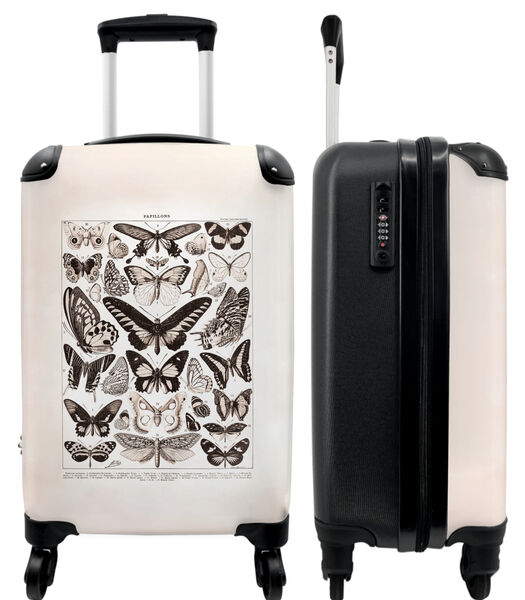 Valise spacieuse avec 4 roues et serrure TSA (Papillon - Vintage - Insectes - Dessin - Art)