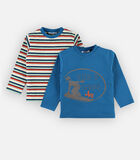 Set van 2 katoenen t-shirts, gestreept en koningsblauw image number 2