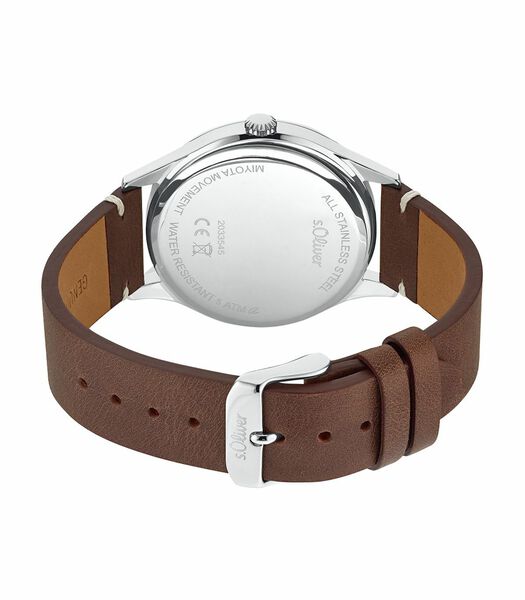 Quartz horloge voor mannen, roestvrij staal IP zilver | leer