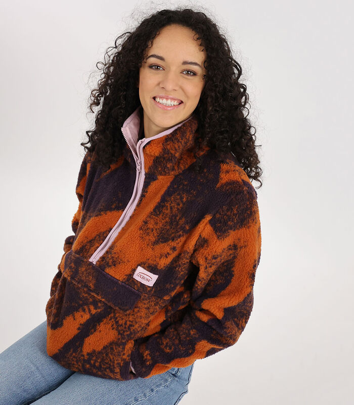 Bedrukte fleecesweater met halve rits P2SOREN image number 0