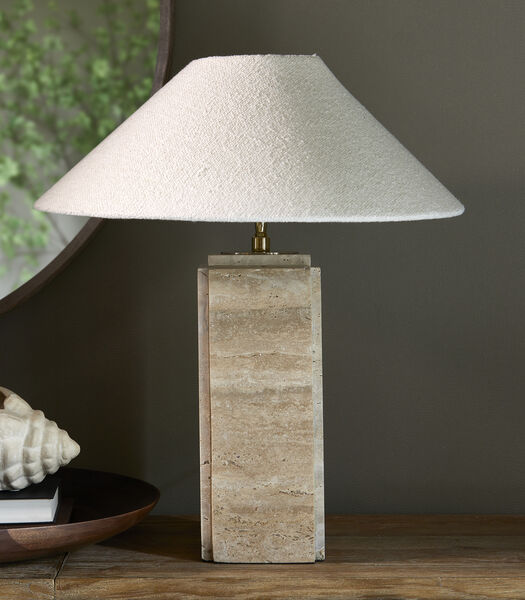 Novalie Tafellamp Beige - natuursteen lampenvoet rechthoek 42 cm hoog